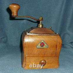 Vintage De Ve Copper Top Wooden Hand Crank Coffee Grinder Holland