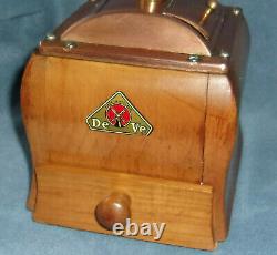 Vintage De Ve Copper Top Wooden Hand Crank Coffee Grinder Holland