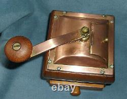 Vintage De Ve Copper Top Wooden Hand Crank Coffee Grinder Holland