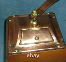 Vintage De Ve Copper Top Wooden Hand Crank Coffee Grinder Holland