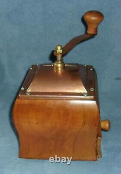 Vintage De Ve Copper Top Wooden Hand Crank Coffee Grinder Holland