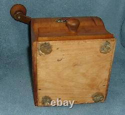 Vintage De Ve Copper Top Wooden Hand Crank Coffee Grinder Holland