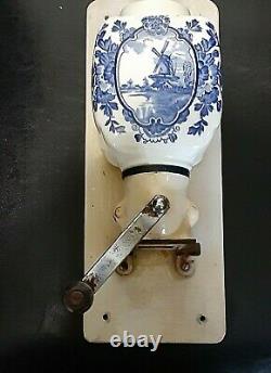 Vintage De Ve Holland Blue Delft Windmill COFFEE GRINDER Wall Mount DeVe Mill