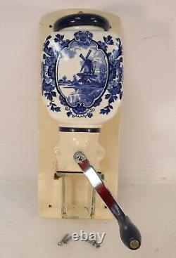 Vintage De Ve Holland Blue Delft Windmill Wall-Mount Coffee Grinder with Screws