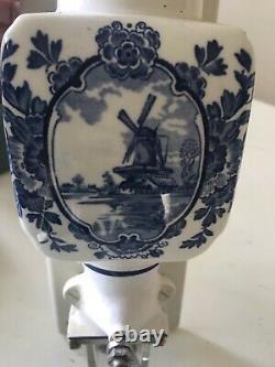 Vintage De Ve Holland Porcelain Blue Delft Wall-Mount Coffee Grinder COMPLETE