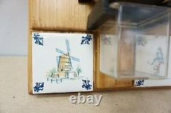 Vintage De Ve Holland Wall-Mount Coffee Grinder Mill Blue Delft Windmill Free SH