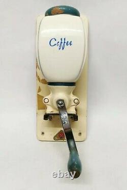 Vintage De Ve Holland White Blue Wall Mounted Coffee Grinder Mill Deve