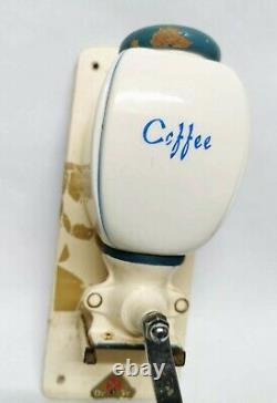 Vintage De Ve Holland White Blue Wall Mounted Coffee Grinder Mill Deve