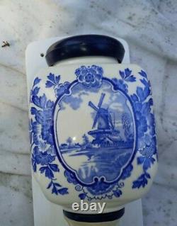 Vintage DeVe Coffee Grinder Holland Delft Porcelain Blue Wall Mount'50's Stag