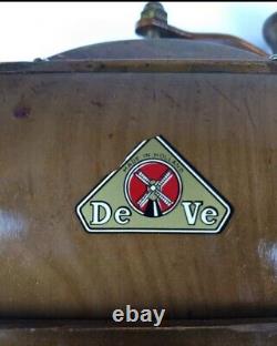 Vintage DeVe DE VE Wooden Wood Coffee Spice Grinder Made in Holland WORKS