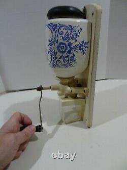 Vintage DeVe Holland Wall Mount Coffee Grinder Mill Blue Delft Windmill Complete