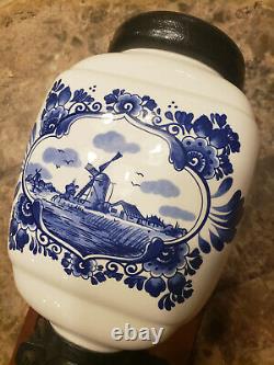 Vintage Delft Porcelain Coffee Grinder Blue/White Dutch Windmill Wall Mount
