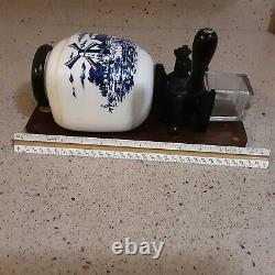 Vintage Dutch Blue Delft Wall Mount Coffee Mill Grinder with Lid