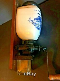 Vintage Dutch Blue Mill Delft wall mounted coffee grinder