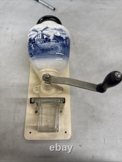 Vintage Dutch Blue& White Porcelain Wall Coffee Grinder. By CI #2904. Germany