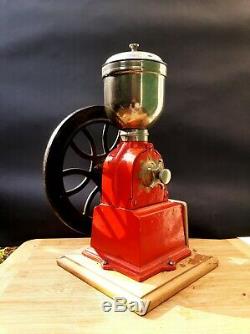 Vintage ELMA Red Cast-Iron Hand Crank Coffee Grinder