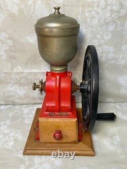 Vintage Elma Coffee Grinder All Metal with Wood Base Made in Spain