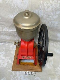 Vintage Elma Coffee Grinder All Metal with Wood Base Made in Spain