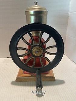 Vintage Elma Coffee Grinder Big Wheel 100% Works Original Metal Repro Wood