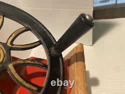 Vintage Elma Coffee Grinder Big Wheel 100% Works Original Metal Repro Wood
