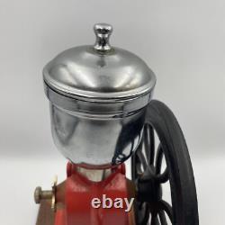 Vintage Elma Style Red Coffee Grinder Cast Iron Wood Wheel Crank Cone Works