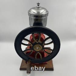 Vintage Elma Style Red Coffee Grinder Cast Iron Wood Wheel Crank Cone Works