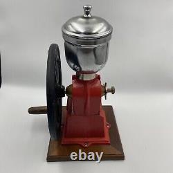 Vintage Elma Style Red Coffee Grinder Cast Iron Wood Wheel Crank Cone Works