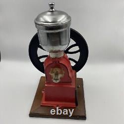 Vintage Elma Style Red Coffee Grinder Cast Iron Wood Wheel Crank Cone Works