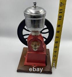 Vintage Elma Style Red Coffee Grinder Cast Iron Wood Wheel Crank Cone Works