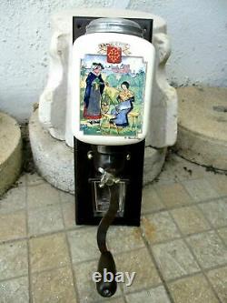 Vintage French Beautiful Coffee Grinder Mill Porcelain Sarreguemines Languedoc