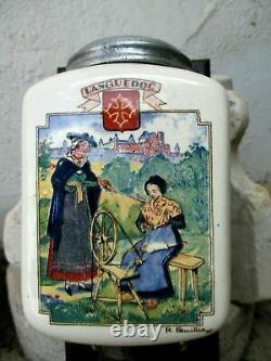 Vintage French Beautiful Coffee Grinder Mill Porcelain Sarreguemines Languedoc