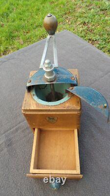Vintage French Peugeot Bros Blue Coffee Grinder Metal Handle Attachments Coffee