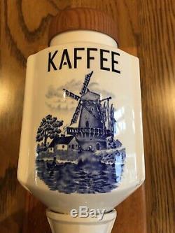 Vintage German Kaffee Coffee Grinder Wall Mount Lid Mill Porcelain Glass Cup