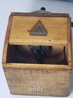 Vintage German Wooden Geschmiedet Friedrich Hand Crank Coffee Grinder