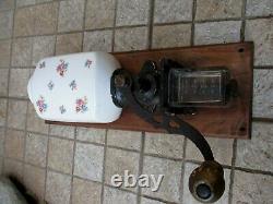 Vintage Germany Coffee Grinder Mill Iron & Porcelain Flowers Motif Wall Mount