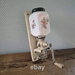 Vintage H. T. ARMIN TROSSER Wall mounted Coffee Mill Grinder Moulin cafe Floral