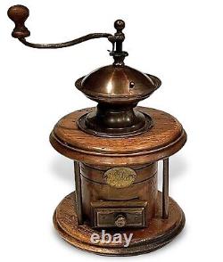 Vintage Hand Crank COFFEE GRINDER Copper Wooden Drawer Caffe Brass Plaque Italy