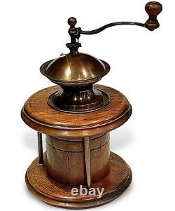 Vintage Hand Crank COFFEE GRINDER Copper Wooden Drawer Caffe Brass Plaque Italy