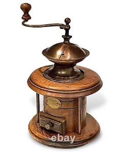 Vintage Hand Crank COFFEE GRINDER Copper Wooden Drawer Caffe Brass Plaque Italy