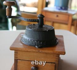 Vintage Hand Crank Cast Iron Coffee Grinder Mill Lap Original Dovetail Wood Case