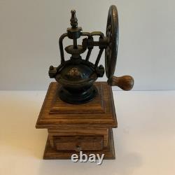Vintage Hand Wood Coffee Grinder Iron Crank Handle with Drawer pre-own