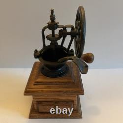 Vintage Hand Wood Coffee Grinder Iron Crank Handle with Drawer pre-own