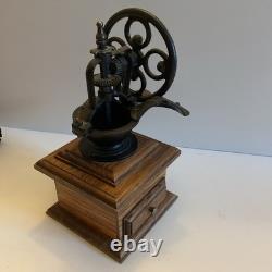 Vintage Hand Wood Coffee Grinder Iron Crank Handle with Drawer pre-own