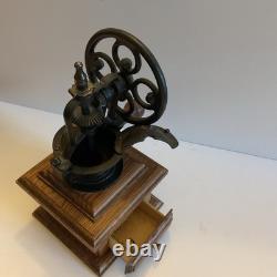 Vintage Hand Wood Coffee Grinder Iron Crank Handle with Drawer pre-own