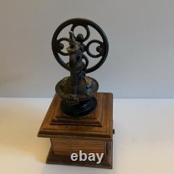 Vintage Hand Wood Coffee Grinder Iron Crank Handle with Drawer pre-own