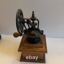 Vintage Hand Wood Coffee Grinder Iron Crank Handle with Drawer pre-own