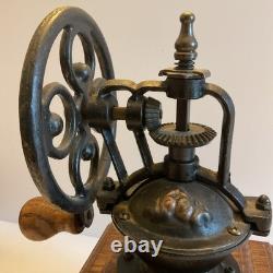 Vintage Hand Wood Coffee Grinder Iron Crank Handle with Drawer pre-own