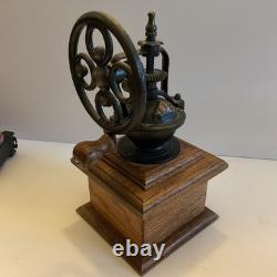 Vintage Hand Wood Coffee Grinder Iron Crank Handle with Drawer pre-own