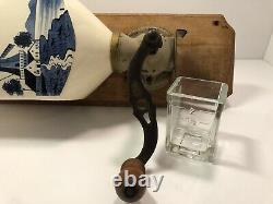 Vintage Holland Cafe Coffee Grinder w Glass Jar Hand Crank Wall Mounted ST