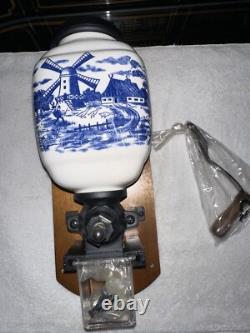 Vintage Holland Windmill Coffee Grinder Wall Mount Coffee Mill Blue Delft